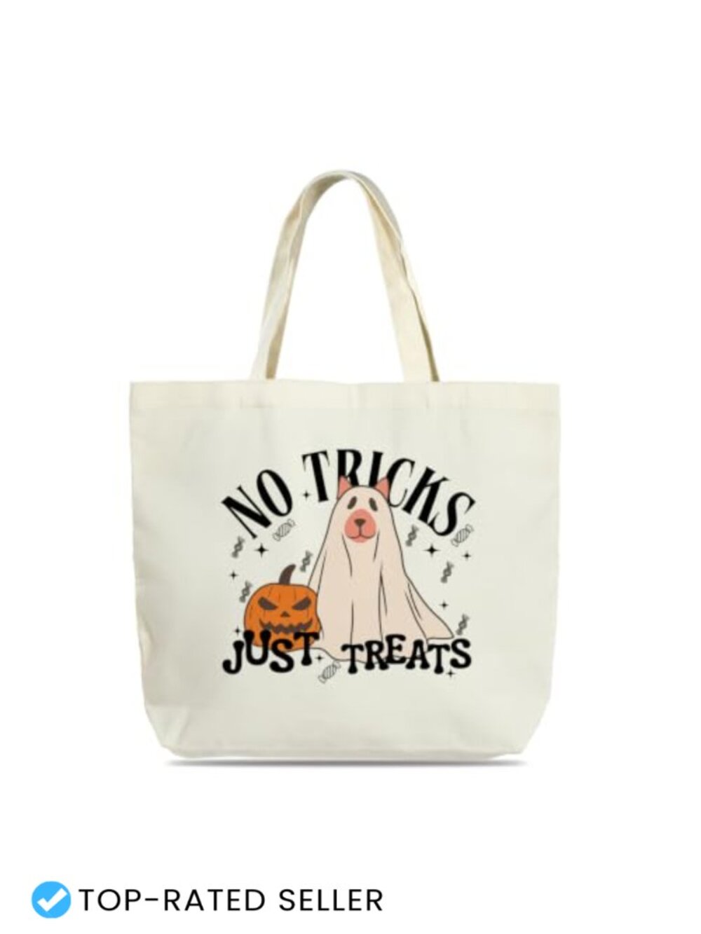 Halloween Tote Canvas Bag, Ghost Trick or Treat Gift, Reusable Grocery Shopping